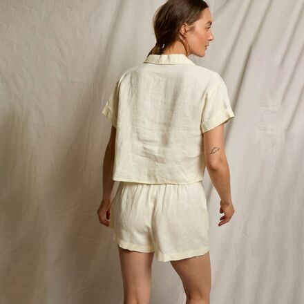perfectwhitetee - Tabitha Linen 1/4 Button Down Collared T-Shirt - Women's