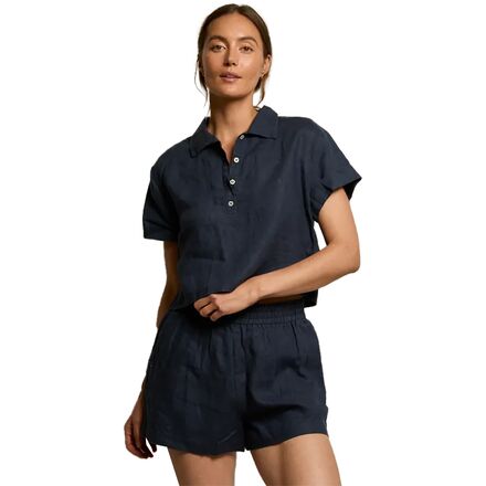 Tabitha Linen 1/4 Button Down Collared T-Shirt - Women's