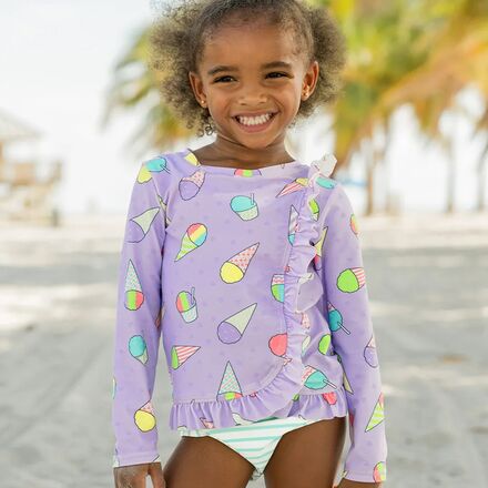 Toddler & Kids Girls Rash Guards | RuffleButts [Luckele] RuffleButts Long  Sleeve Zipper Rash Guard - 2- [Luckele] RuffleButts Long Sleeve Zipper Rash Guard - 2-Piece - Te