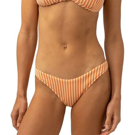 Rhythm - Sunbather Stripe Hi Cut Pant Bikini Bottom - Women's - Coral Sands