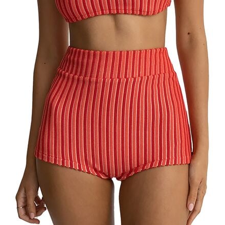 Rhythm - Terry Sands Stripe Surf Bikini Bottom Short - Women's - Red Sand