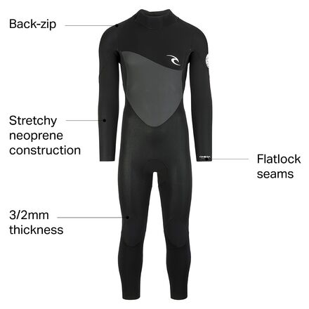 Rip Curl - Omega 3/2 Back-Zip Full Wetsuit - Men's