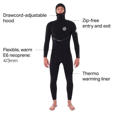 Rip Curl - E-Bomb 4/3 Steamer Zip-Free Hooded Wetsuit - Men's