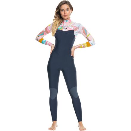 Roxy - Syncro 3/2 Back-Zip GBS Wetsuit - Women's - Jet Gry/Coral Flme/Temple Gold