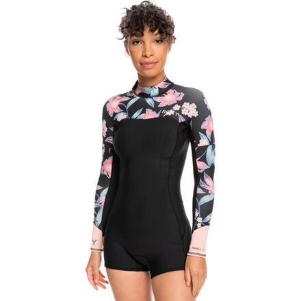Roxy - 2.0mm Swell Long-Sleeve Back-Zip Q-Lock Springsuit - Women's - Anthracite Paradise Found S
