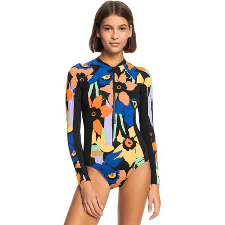 Roxy - Onesie New Panel Long-Sleeve Rashguard - Women's - Anthracite/Flower Jammin