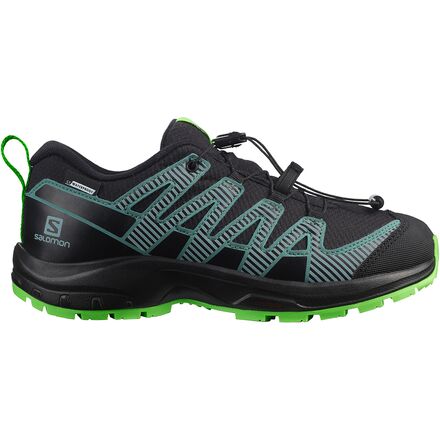 Salomon - XA PRO V8 CSWP Trail Running Shoe - Kids' - Black/Black/Green Gecko