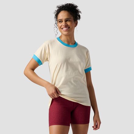 Stoic - Ringer Short-Sleeve T-Shirt - Women's - Cream/Ocean Blue