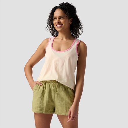 Stoic - Ringer Tank Top - Women's - Cream/Pink