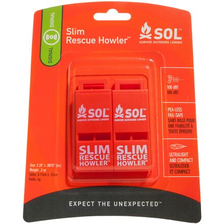 S.O.L Survive Outdoors Longer - Slim Rescue Howler Whistle - 2-Pack - One Color