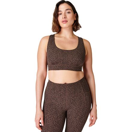 Sweaty Betty - Super Soft Reversible Yoga Bra - Women's - Brown Leopard Markings Print/Walnut Brown