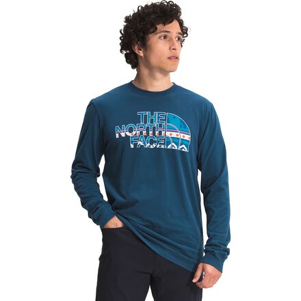The North Face - Long Sleeve Half Dome T-shirt - Men's - Monterey Blue/Monterey Blue TNF Mountain Fairisle Print