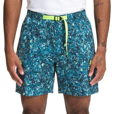 The North Face - Class V Belted Printed 7in Short - Men's - Beta Blue Lichen Print