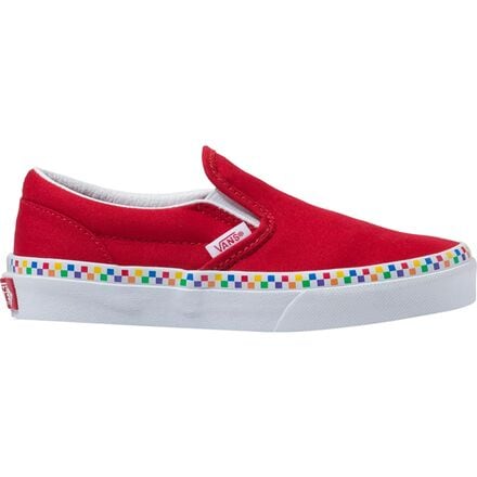 Vans - Rainbow Checkerboard Classic Slip-On Skate Shoe - Kids' - (Rainbow Checkerboard) Red/True White