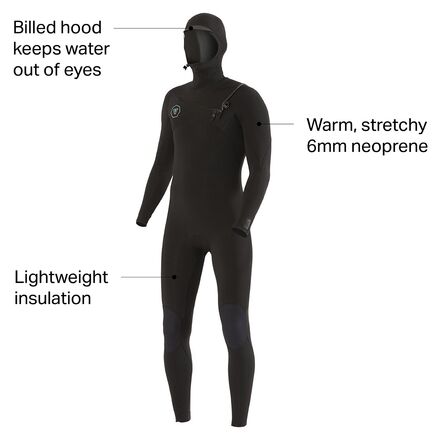 Vissla - 7 Seas 6/5 Chest Zip Long-Sleeve Hooded Wetsuit - Men's