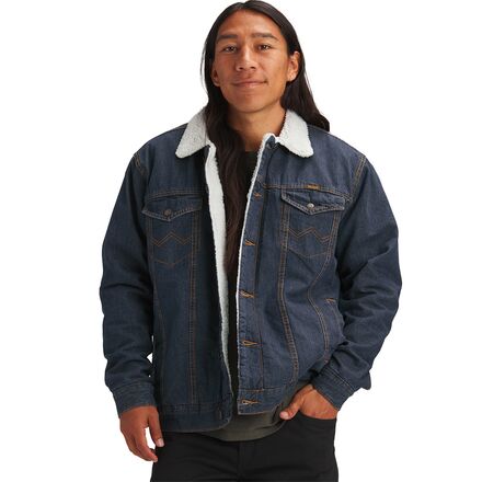 Wrangler - Western Styled Sherpa Lined Denim Jacket - Men's - Rustic Blue