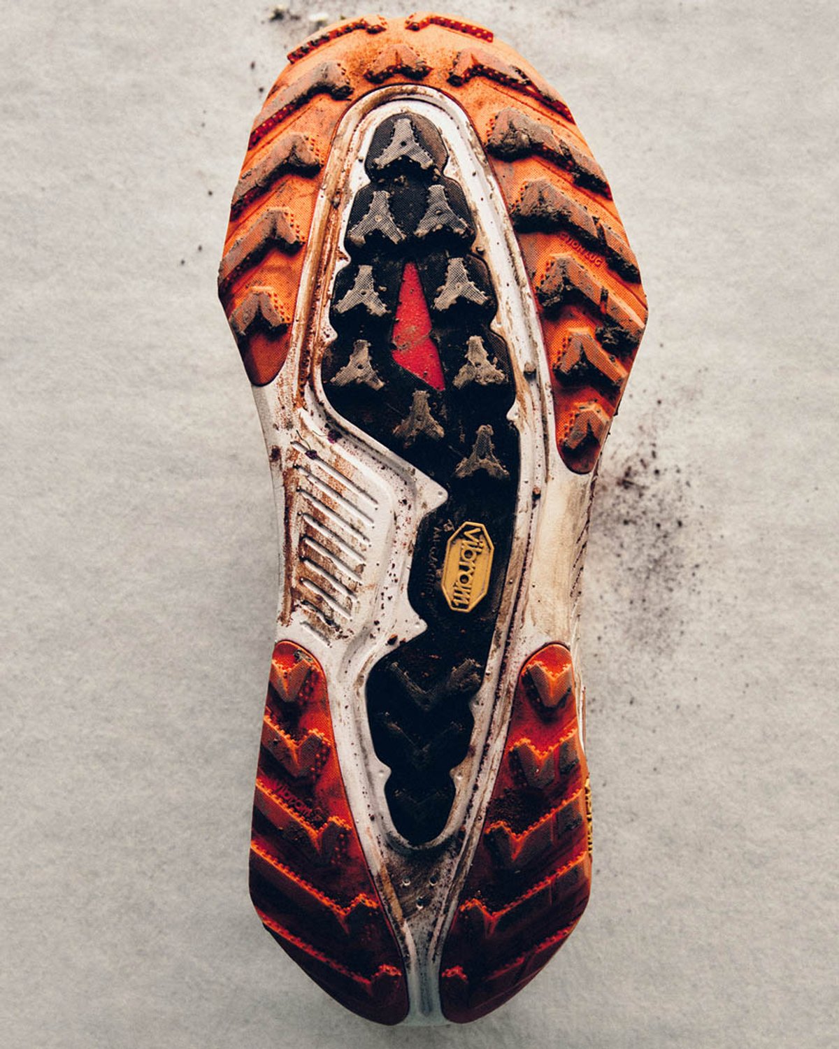Nike ACG Zegama sole tread with some dirt on it.