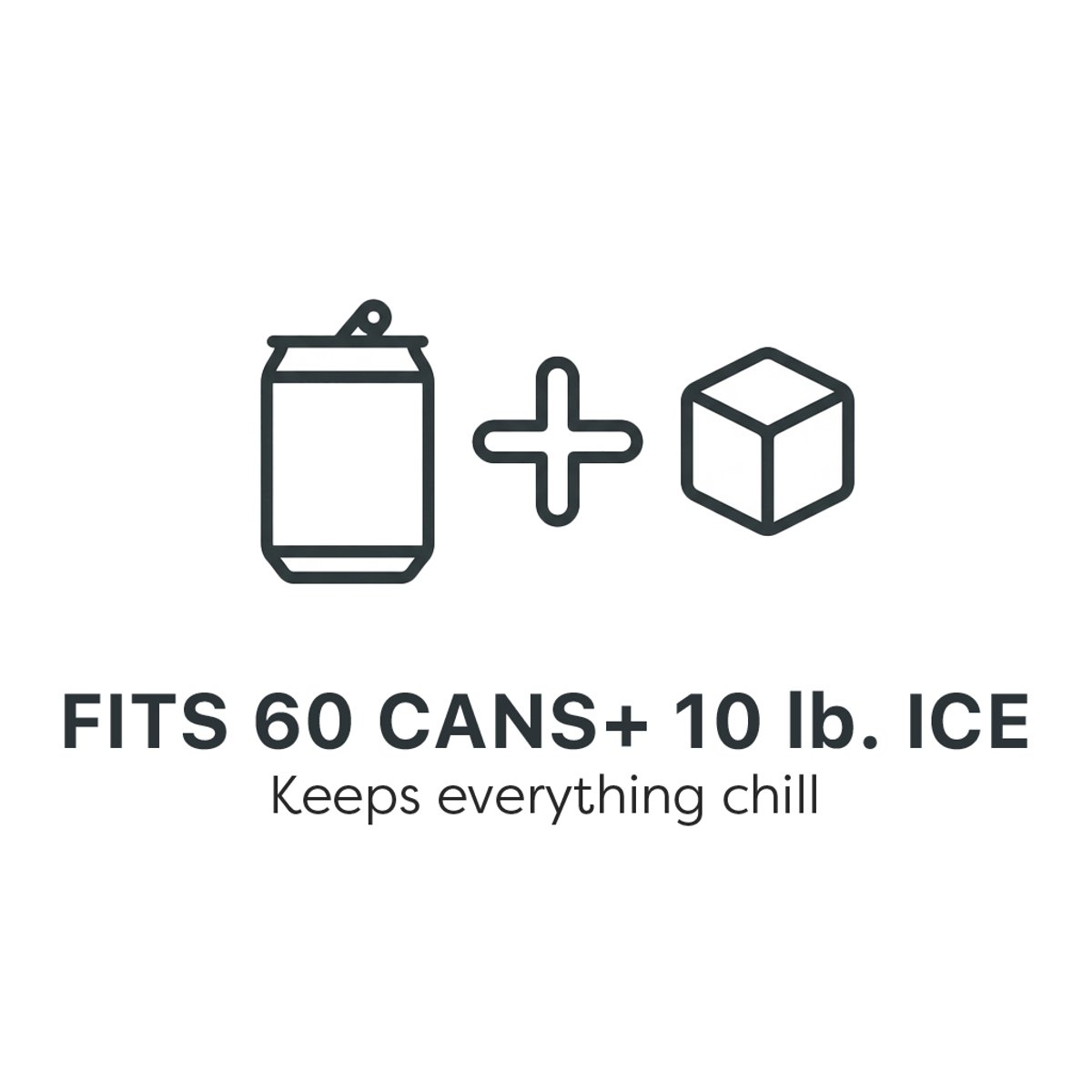 Fits 60 cans plus 10 pounds of ice. Keeps everything chill.