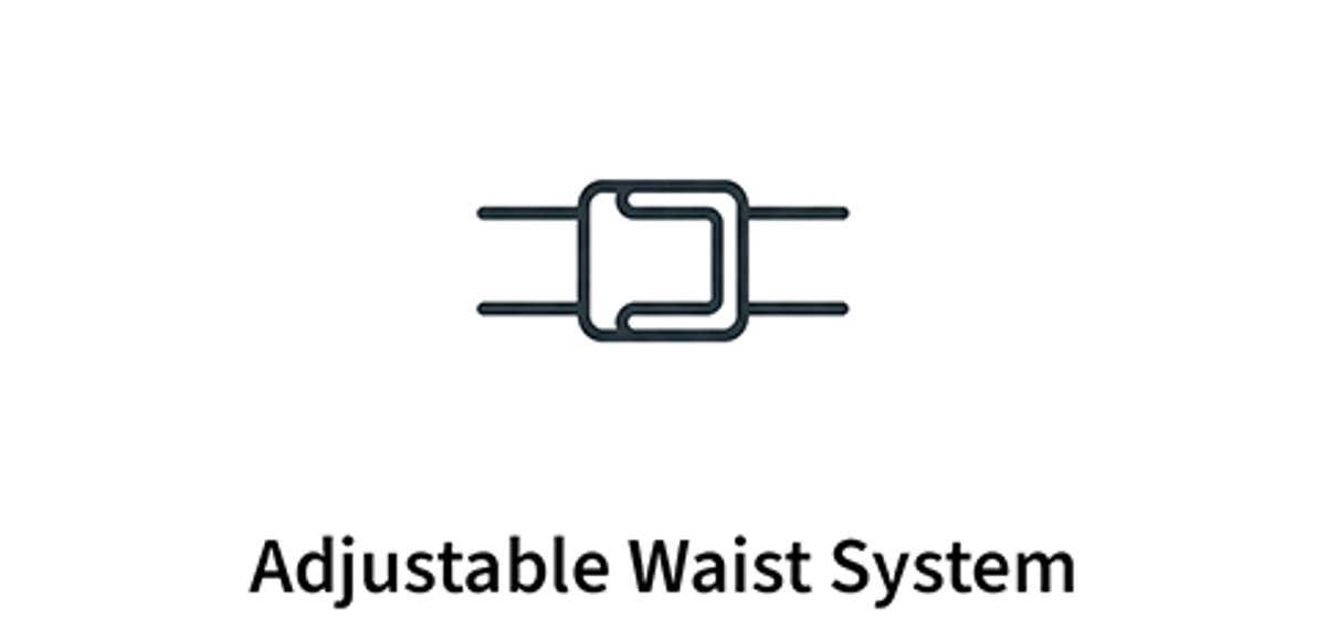 Graphic icon showing belt buckle for adjustable waist system.