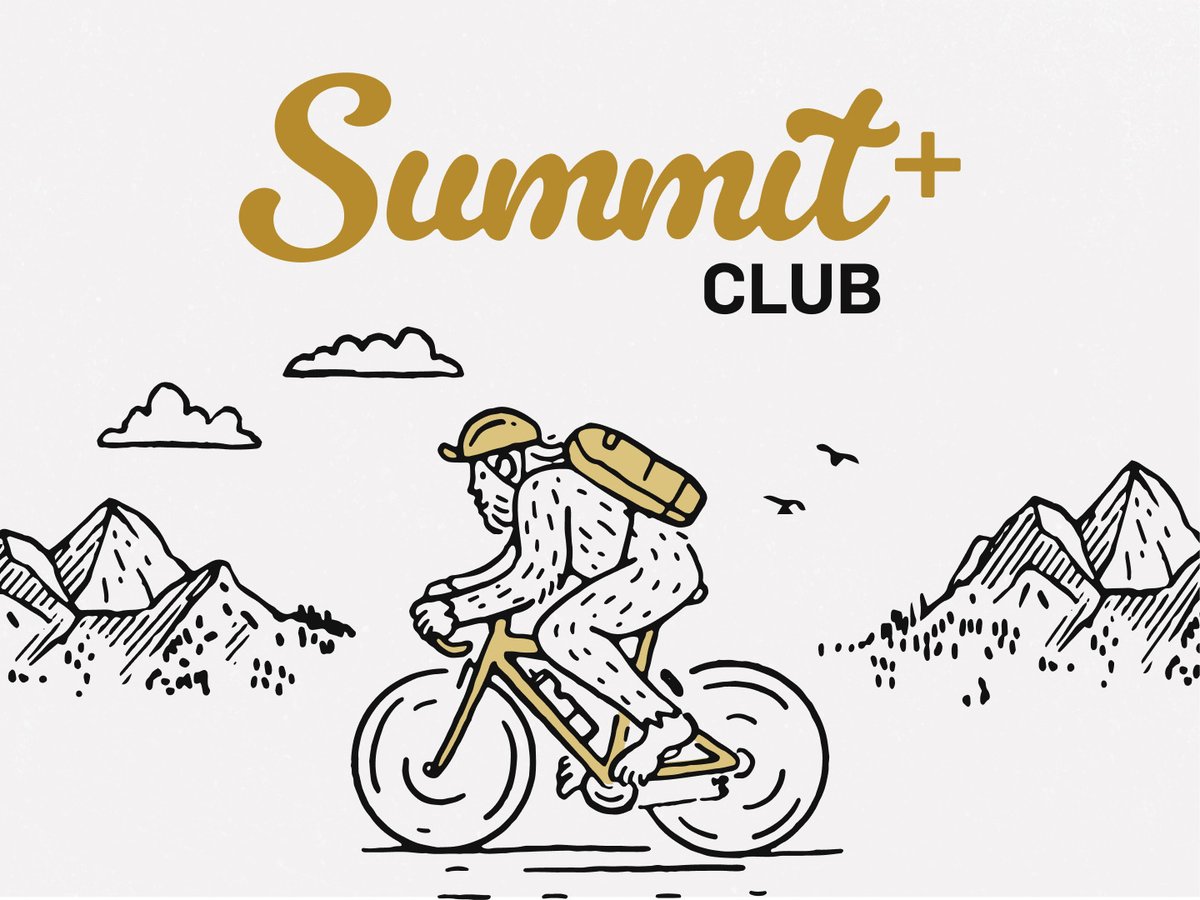 An illustrated yeti pedaling a bike below the Summit Club+ logo.