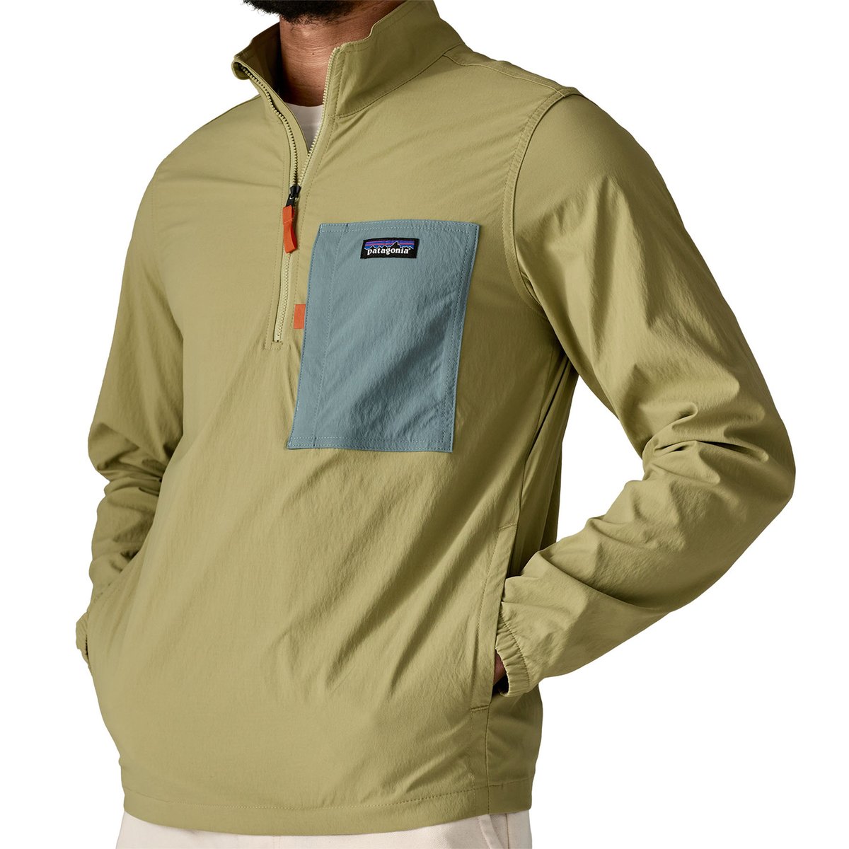 A closeup of a man wearing a Patagonia Outdoor Everyday jacket.