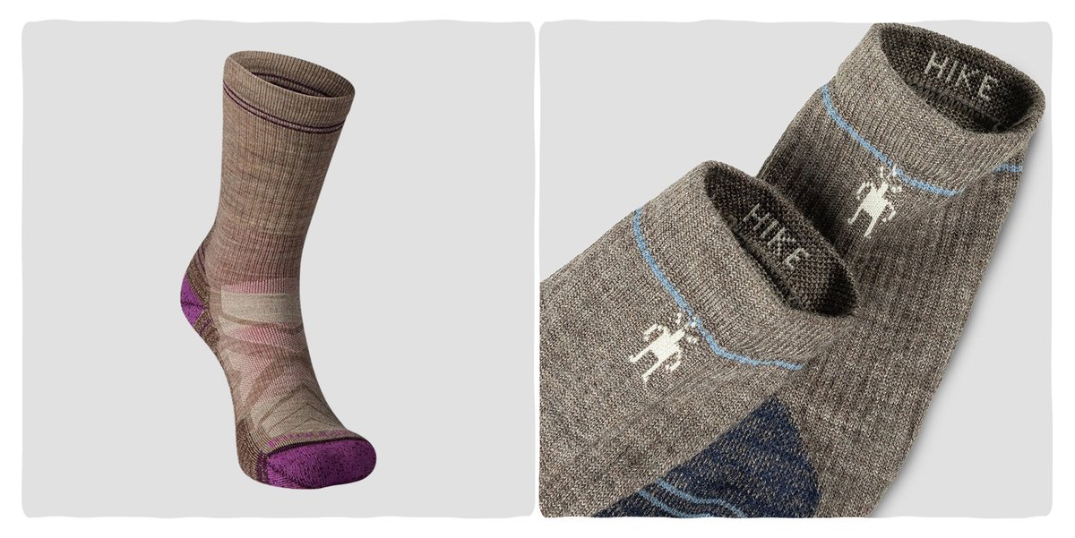 Crew height wool hiking socks.