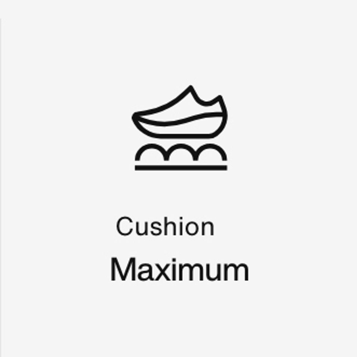 graphic icon showing shoe profile with cushion beneath  and text that says" Cushion Maximum"