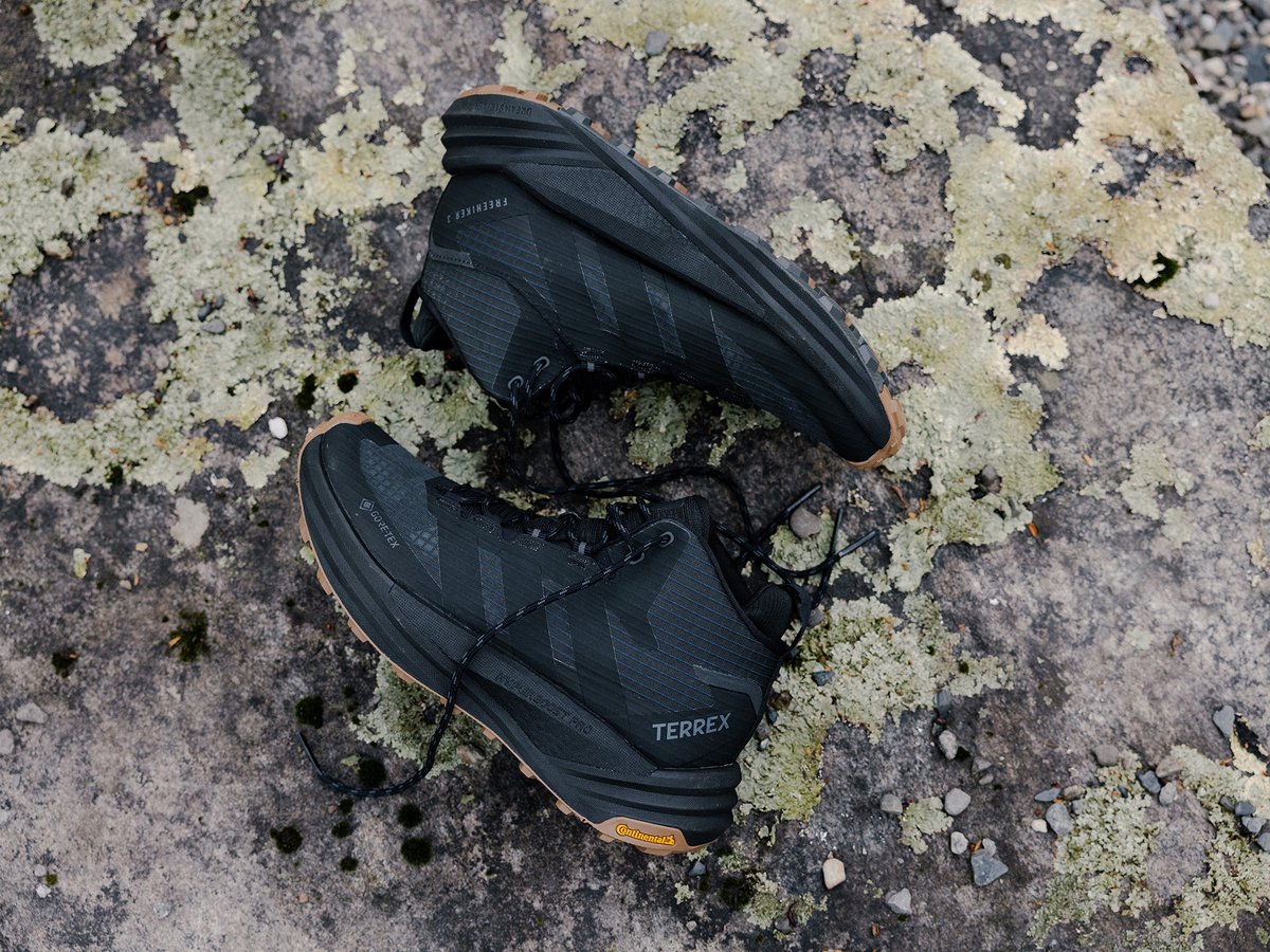 A pair of hiking shoes on a rock