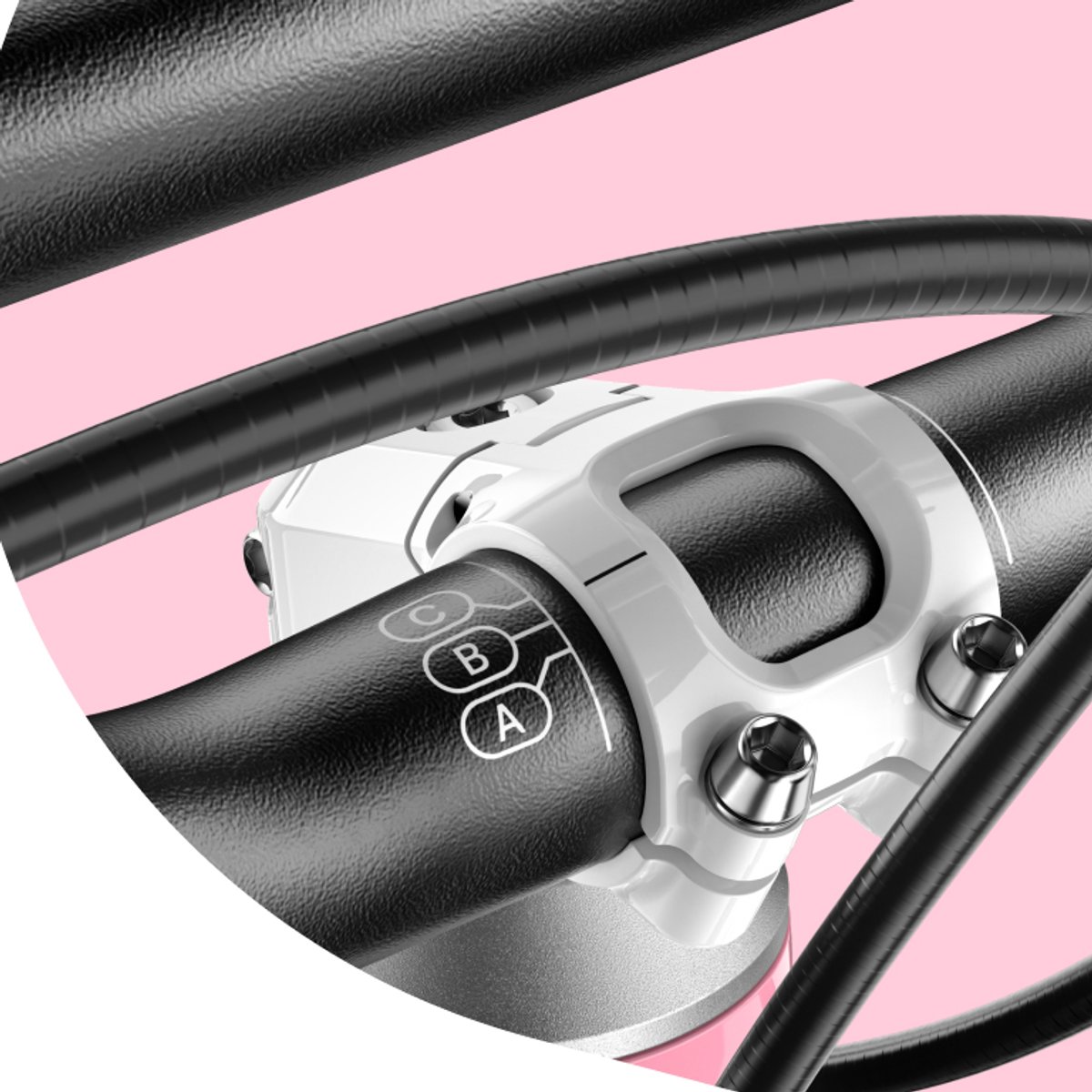 Detail shot of intuitive markings listed on handleabar for easy adjustments.