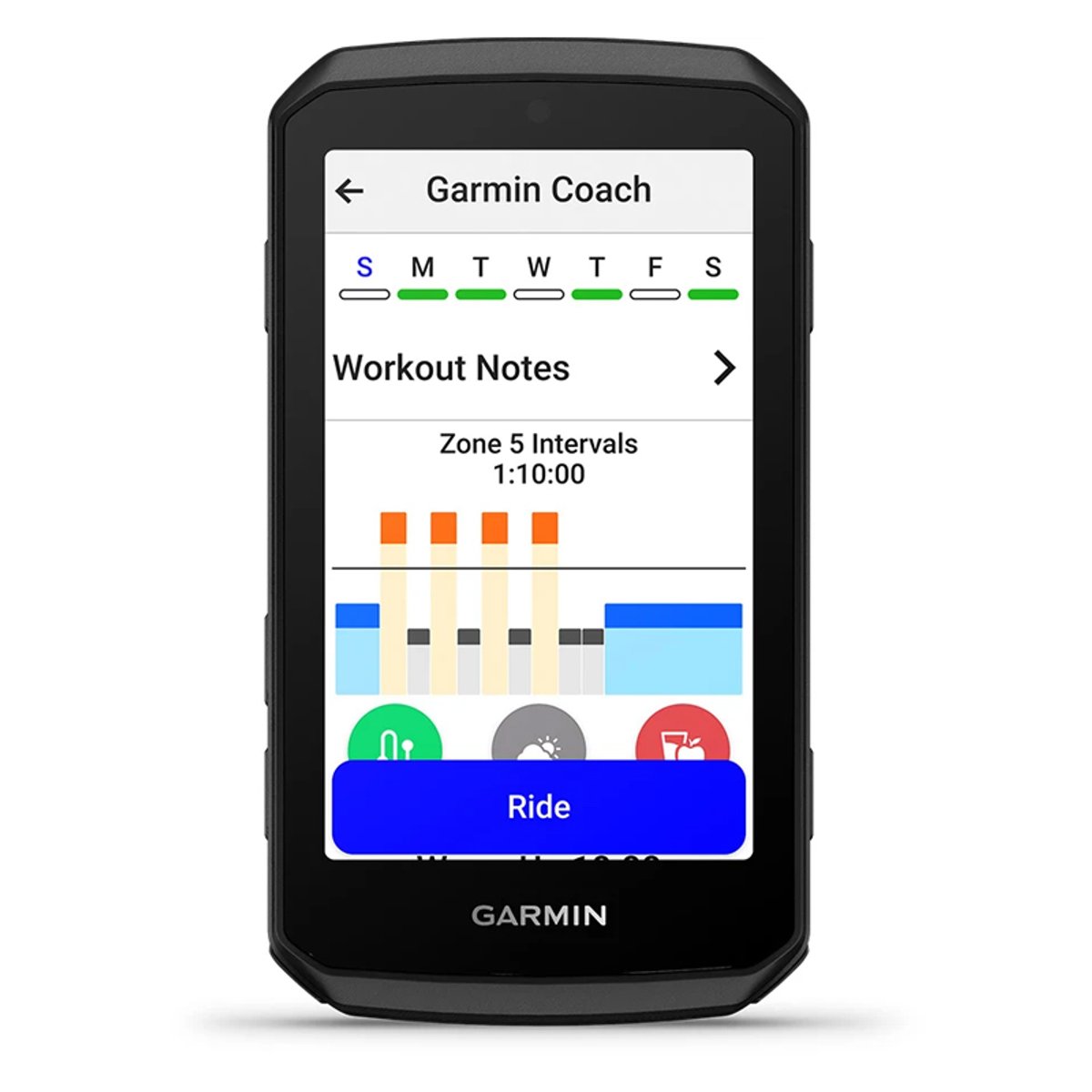 A view of the Garmin Edge 1060 screen, highlighting the Garmin Coach app.