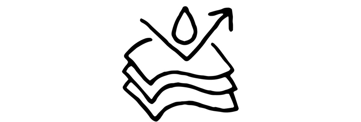 An icon of a raindrop bouncing off layers of fabric