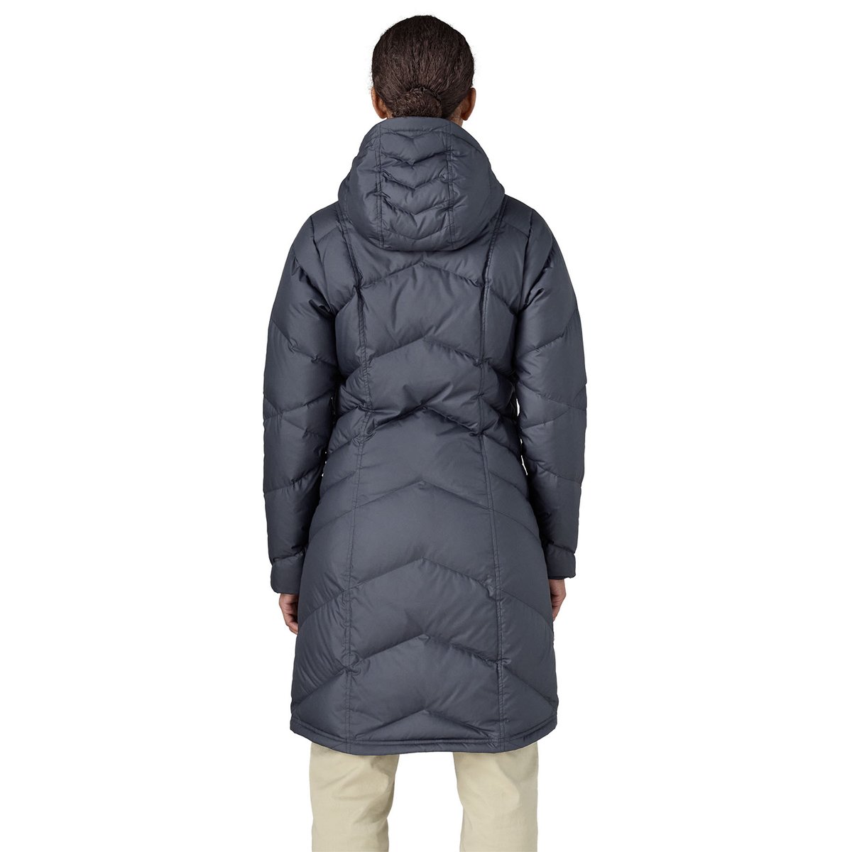 A view of the back of the Down With It Parka, highlighting the baffles