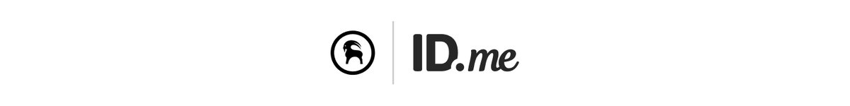A black and white logo with a goat inside a circle, followed by the text "ID.me" in black.