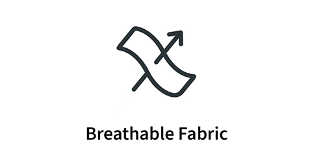 Icon graphic for breathable fabric showing arrow passing through square of farbic. 
