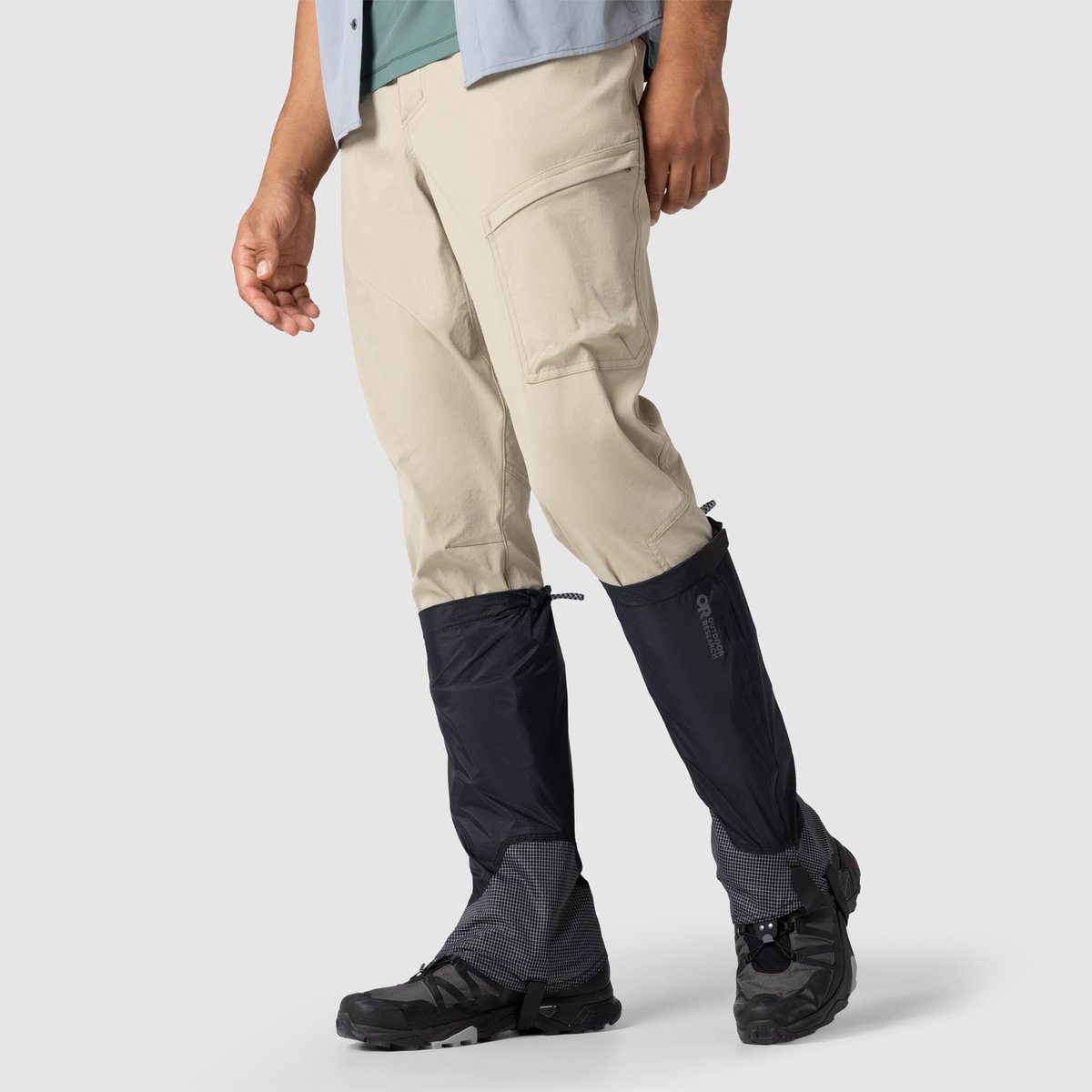 A person wears Helium gaiters