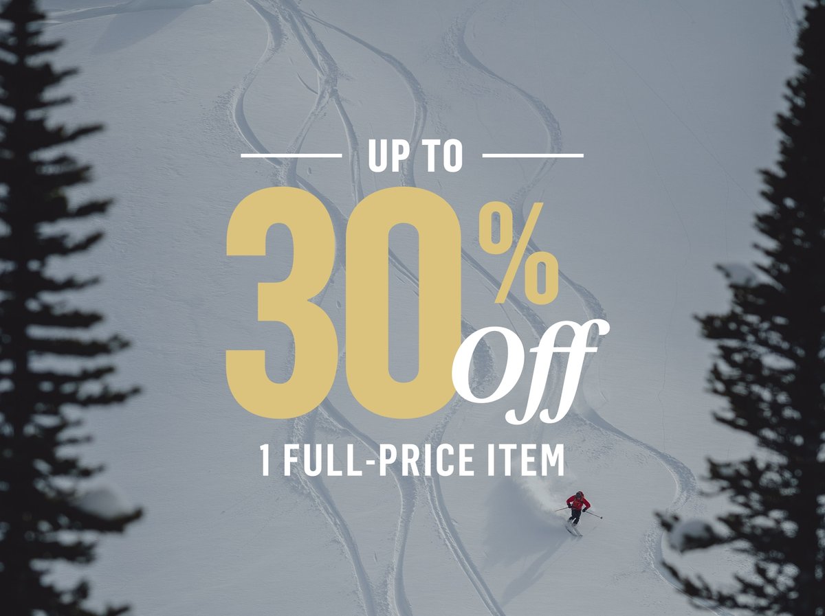 A promotional lockup reads, “30% off 1 full-price item”.