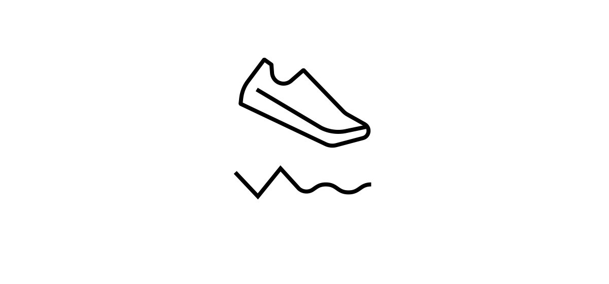 An icon of a shoe running over terrain