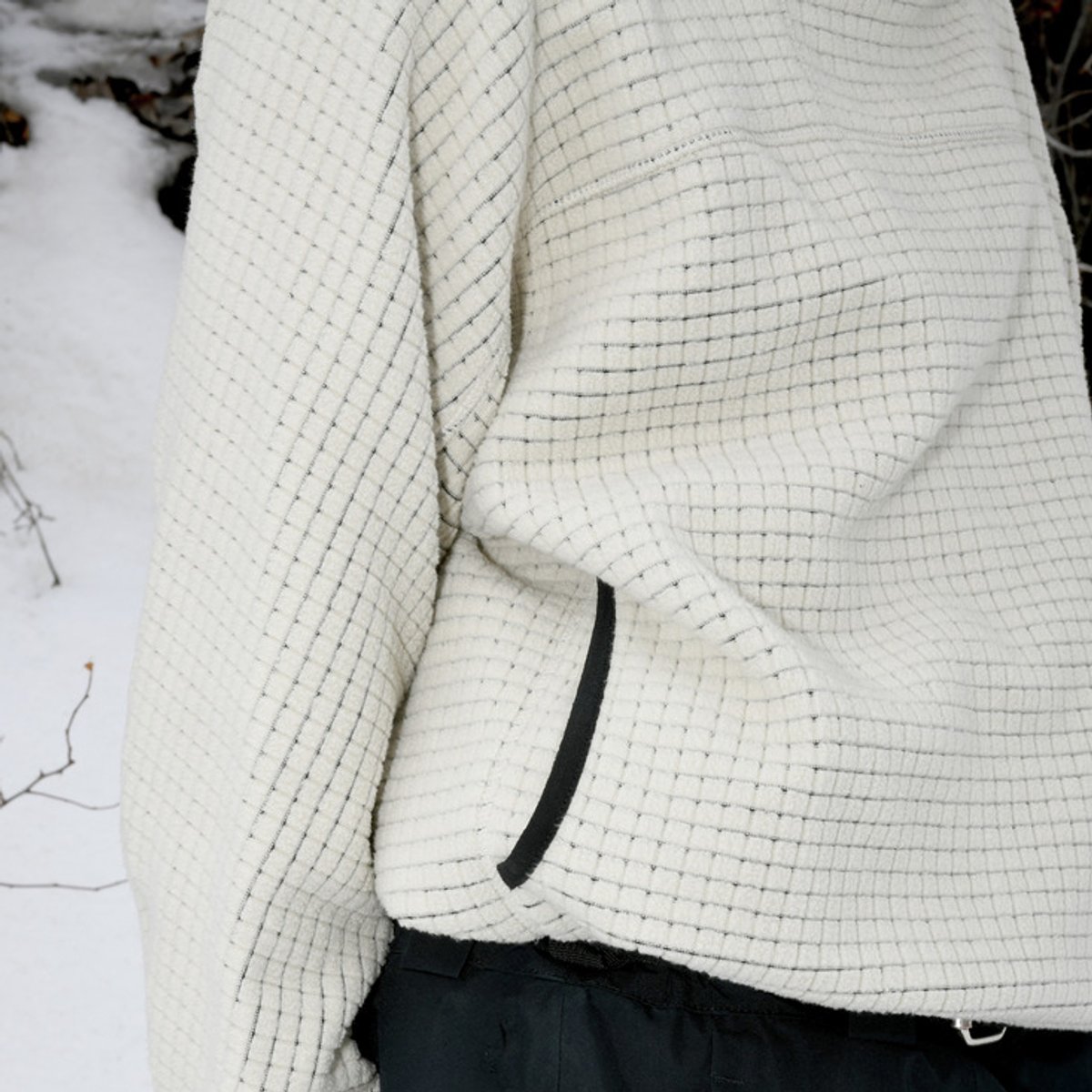 A closeup of the Summit Grid fabric in white