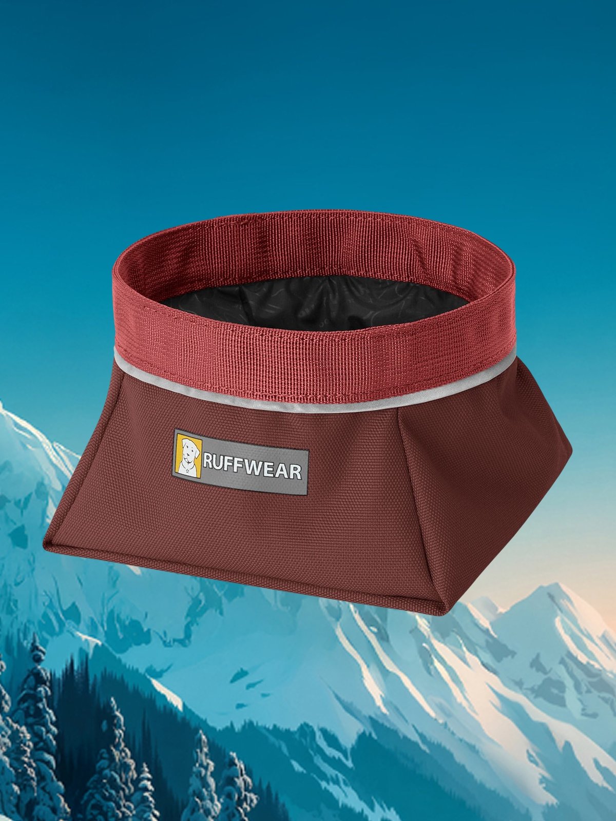 A collapsible Ruffwear water bowl for trail dogs.