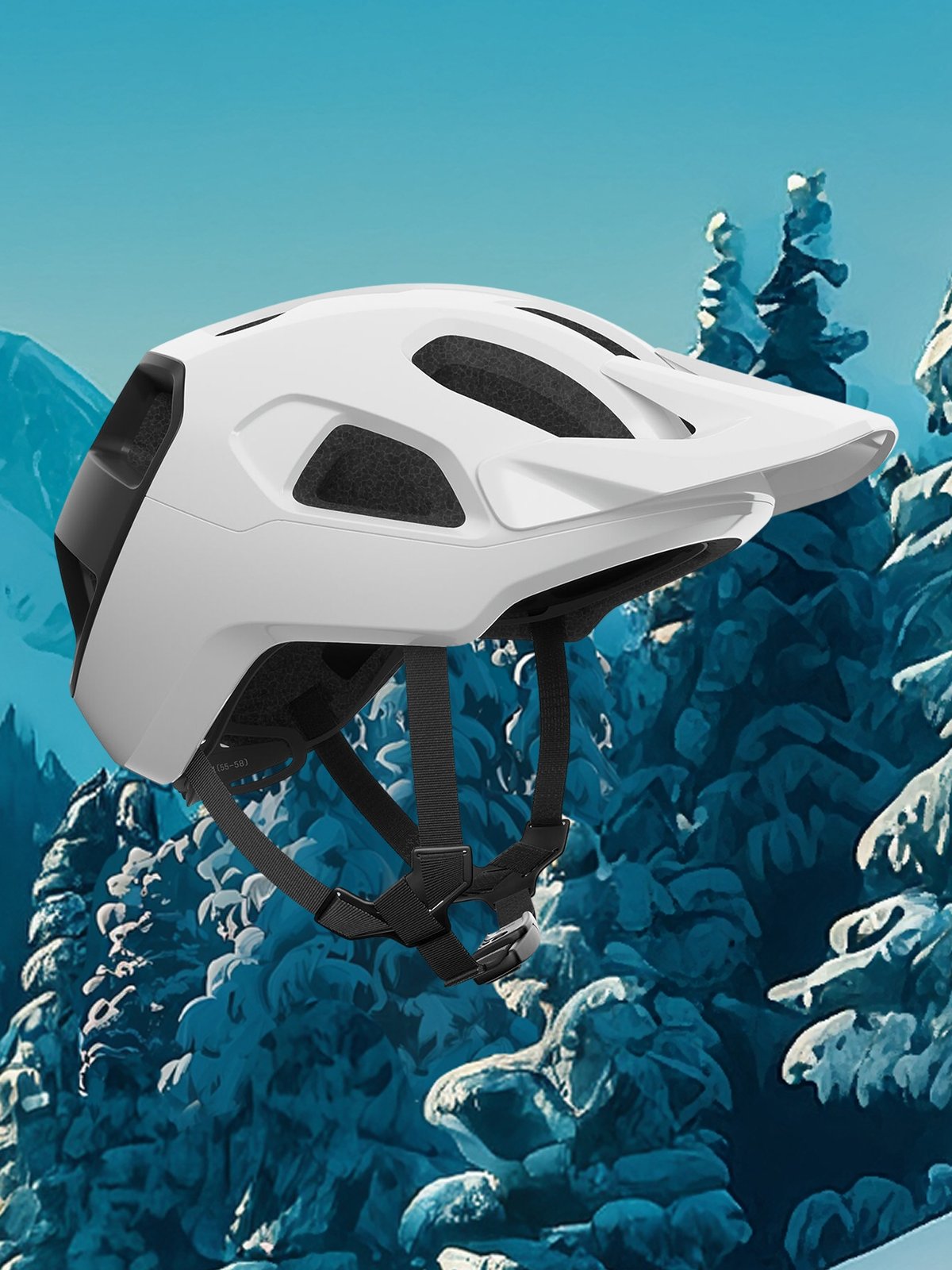 A white mountain biking helmet.