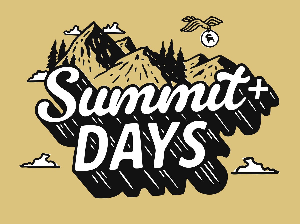 Illustrated mountain landscape with a bird carrying a Backcountry logo medallion overhead, and bold Summit+ Days lettering across the foreground.