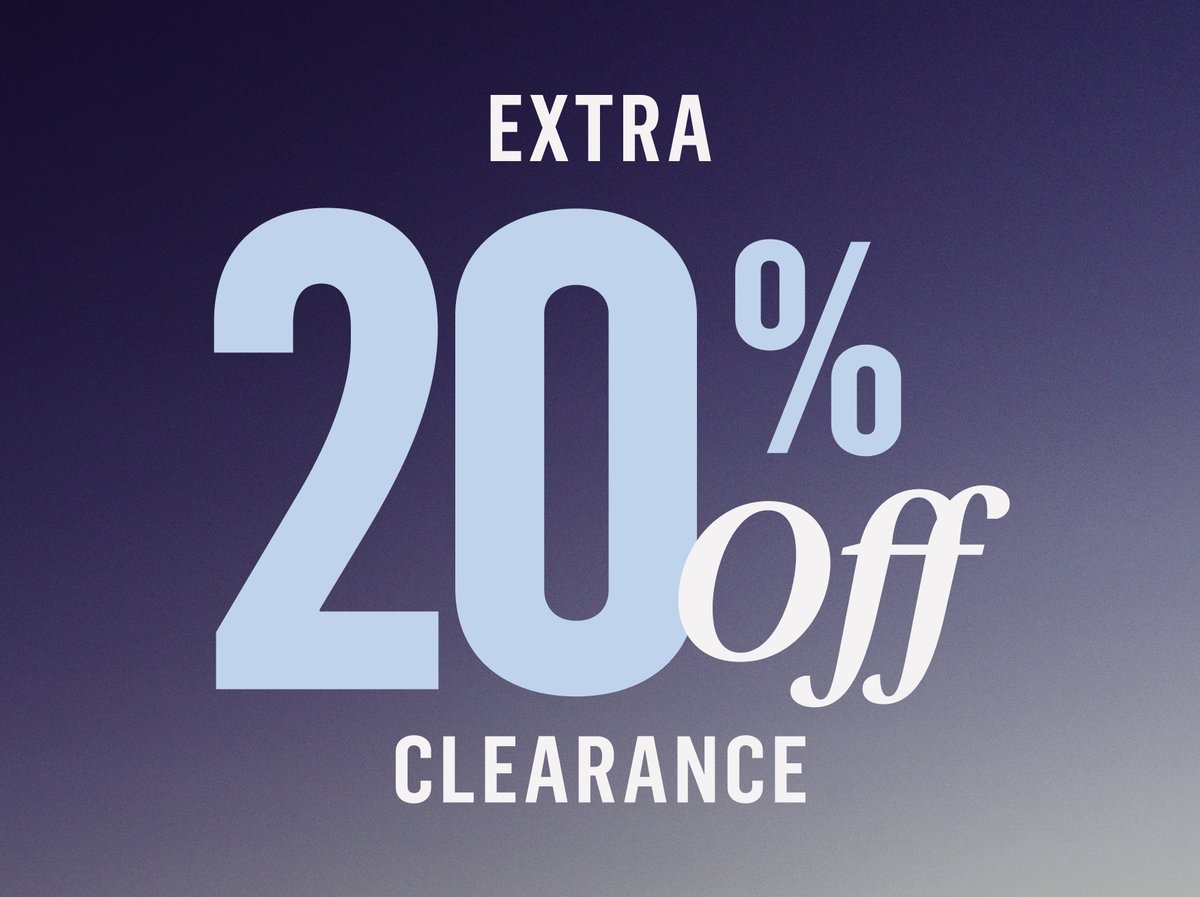 A promotional lockup reads, “EXTRA 20% Off Clearance”.