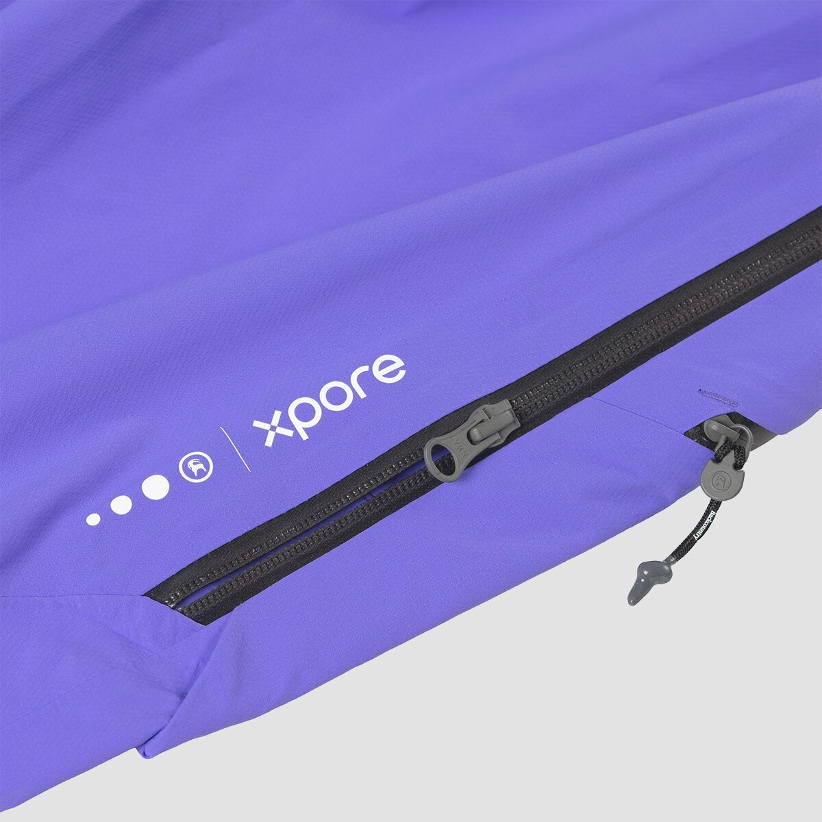 Purple Xpore Backcountry Cottonwoods LT jacket laid flat with zipper and toggle visible