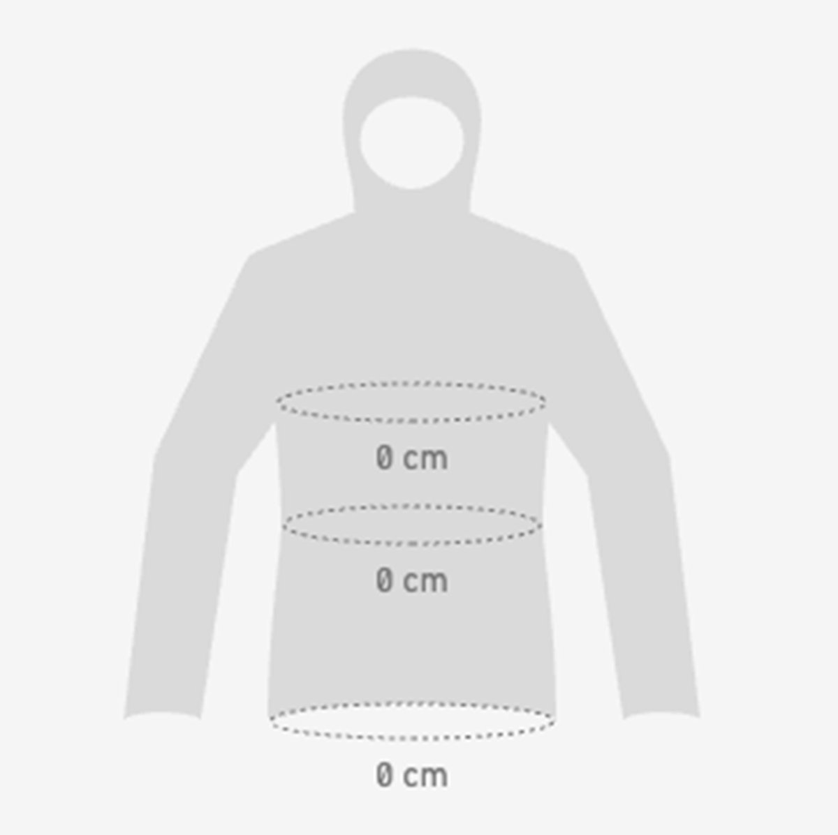 A jacket with 0 cm around the bust, 0 cm around the waist, and 0 cm around the hips.