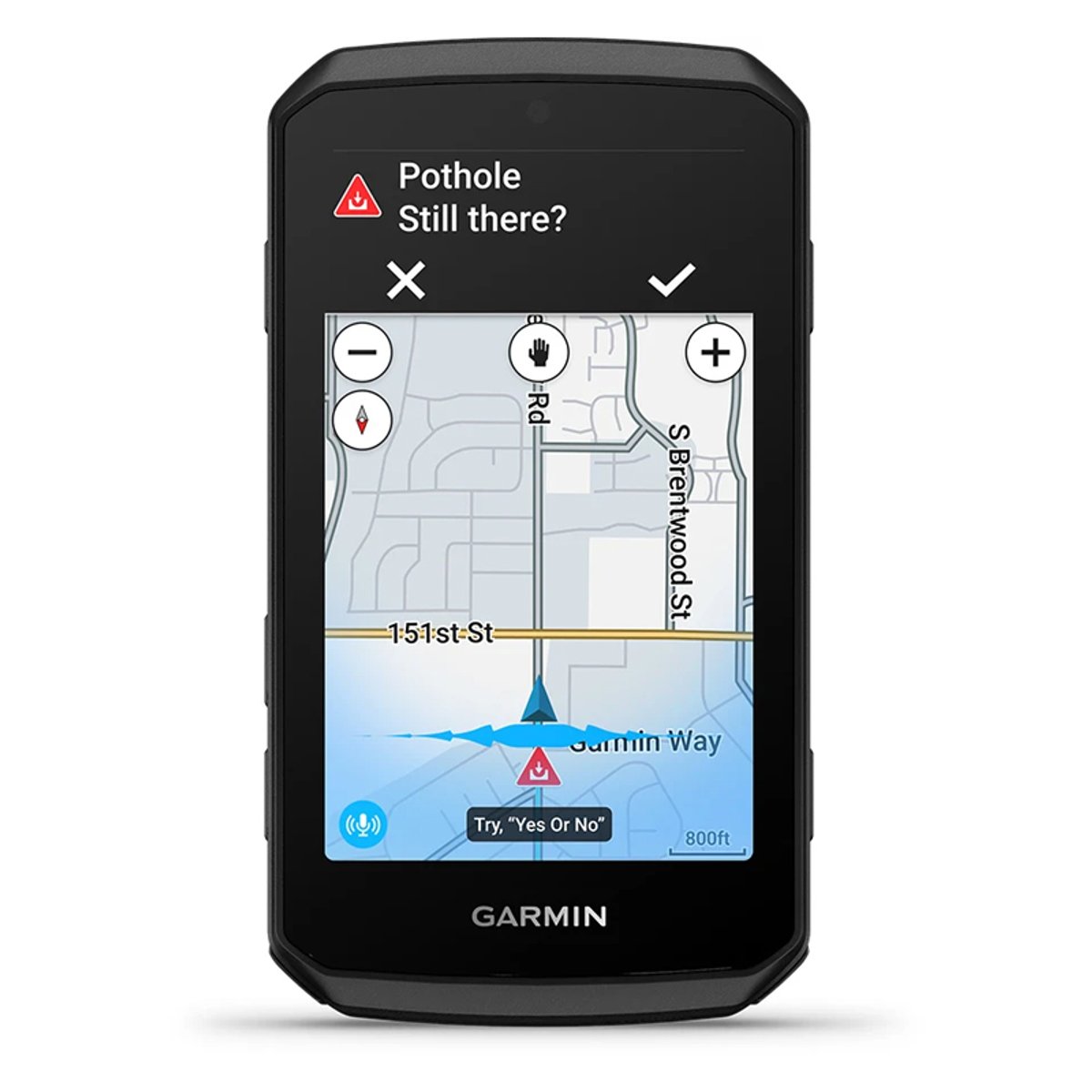 A view of the Garmin 1060 screen, showing a map with voice-activated options.