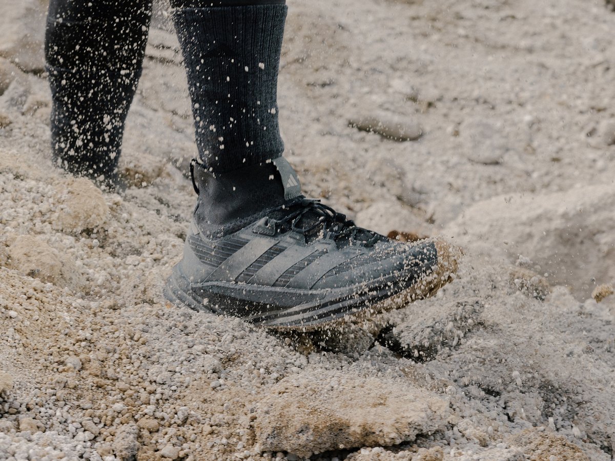 A pair of hiking shoes on a rock