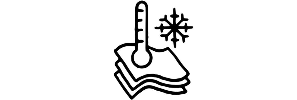 An icon of a thermometer on top of layers of fabric, with a snowflake nearby. 