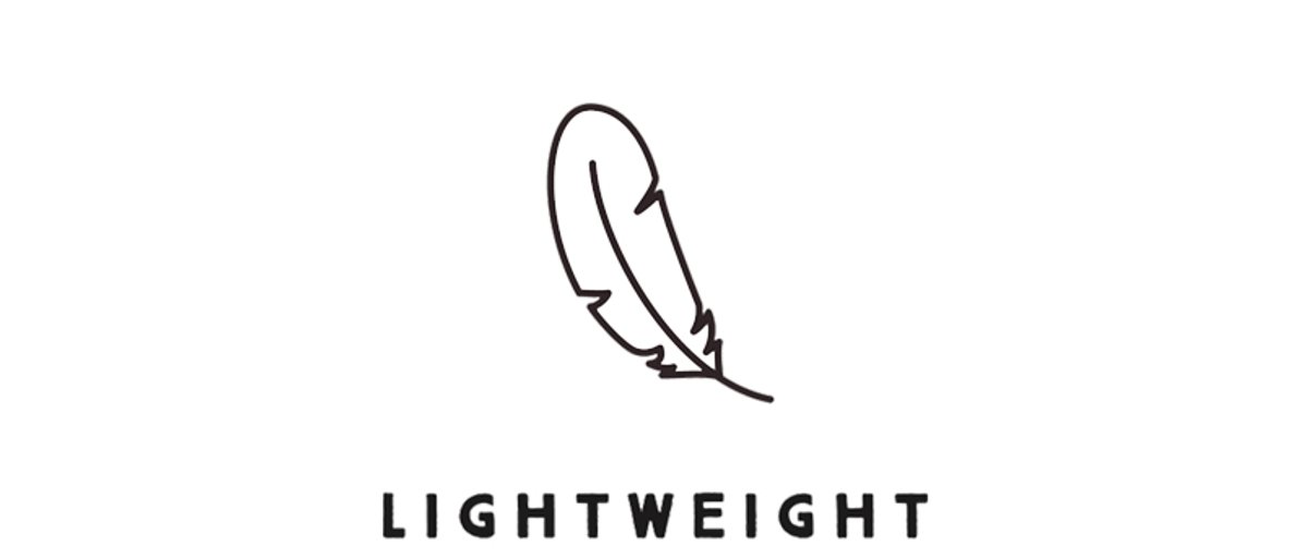 Graphic icon showing feather with text that says"lightweight".