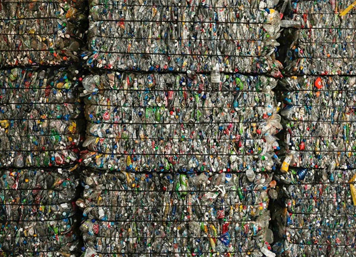 A bird's-eye view of a bundle of post-consumer waste