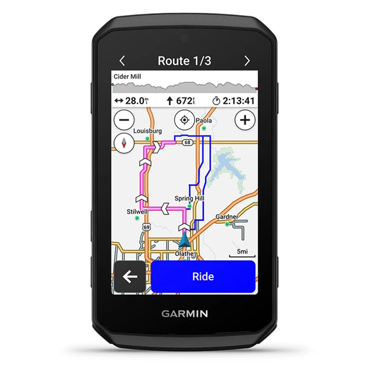 A view of the Garmin Edge 1060 screen, highlighting the advanced navigation maps.